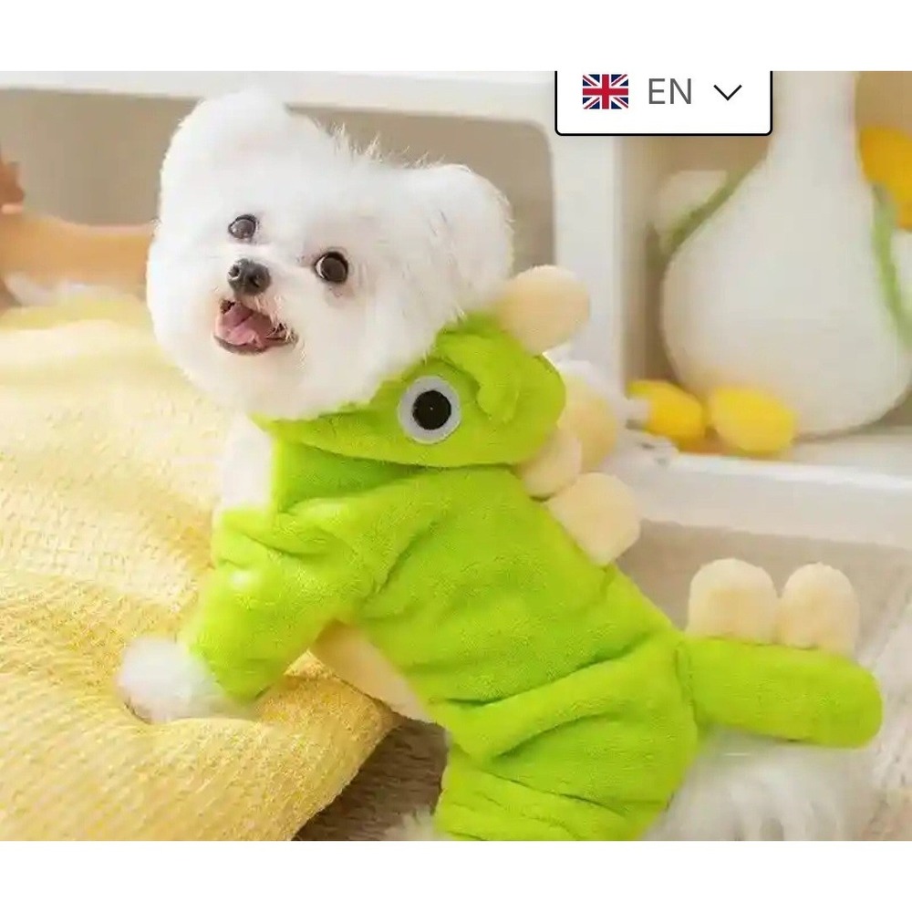 HEY POINT Dinosaur Plush Dog Costume Outfit Green/Beige Size L